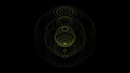 Vector sci-fi green sphere with particles and lines. Concept network connection. Frame sphere. Abstract technology background.