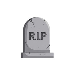 A cracked grey tombstone with rip carved into it, isolated on transparent background