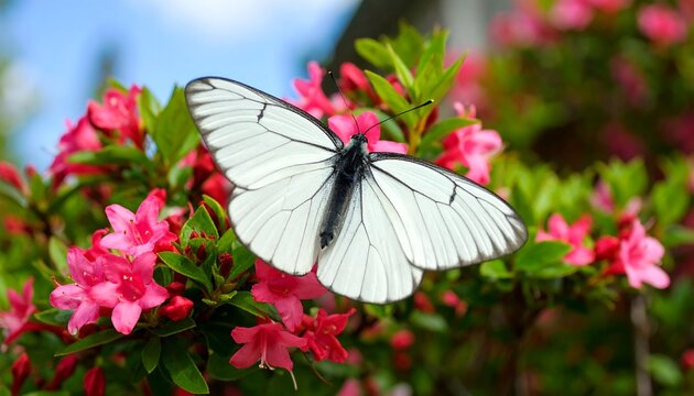 White Butterfly on Pink Flowers Outdoors (2)