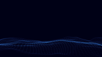 Vector digital technology wave. Dark cyberspace with blue motion dots and lines. Futuristic digital background. Big data analytics.