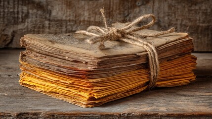 Stack of aged books tied with twine