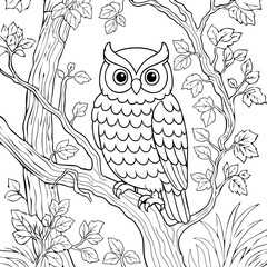 Black and White Line Art Owl Coloring Page
