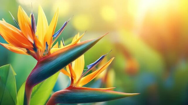 Vibrant Bird of Paradise Flowers in Close-Up with Natural Bokeh Background