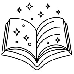 Vector illustration of an open book with a feather, a magical symbol of knowledge and learning