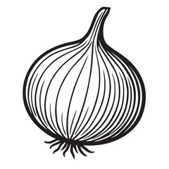 Onion bulb black and white etching vintage engraving linocut woodcut lineart detailed botanical vegetable illustration for food packaging and label design