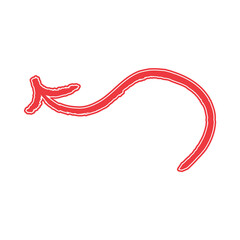 Hand drawn down curve arrow red mark on transparent background.