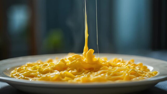 An irresistible cheese pull from a hot plate of pasta, with gooey strings stretching before a fork comes in for a bite