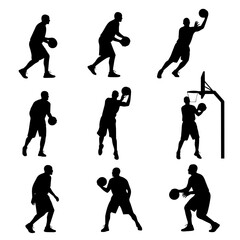 Set basketball players silhouettes