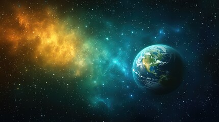 Fototapeta premium Earth in Vast Cosmic Space with Nebula Background 