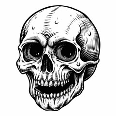 Vector icon of a pirate skull with a black jaw and isolated white teeth for a horror anatomy illustration