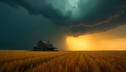 Fototapeta premium An Isolated Farmhouse During a Storm