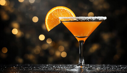 Orange cocktail in martini glass with suggar
