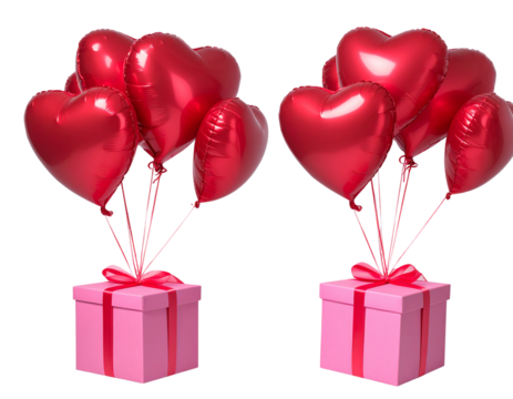 Celebration Gift Boxes Floating with Heart Balloons PNG