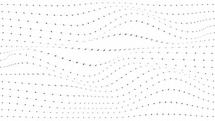 Abstract curved perspective grid. Vector background distorted wireframe wave. Technology surface mesh. Curved black lines.