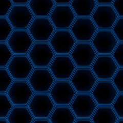 Blue hexagonal mesh abstract background with geometric honeycomb pattern design
