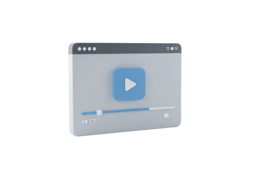 Isolated video player interface illustration, 3D render modern design for website elements