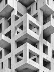 Abstract concrete structure. Complex geometry of interlocking cubic forms