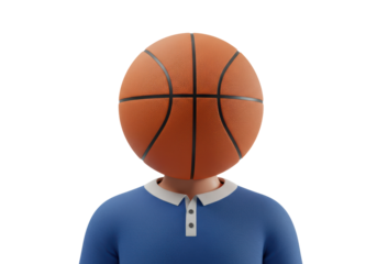 Isolated person with basketball head, conceptual image, surreal modern man, torso visible