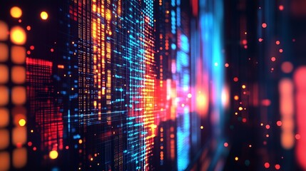 Abstract digital background with colorful lights. Abstract technology flows data into business analytics. Ai design a digitally generated neon modern. Colorful lights lifestyle create an abstract.