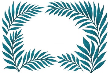 Teal palm fronds creating elegant border, transparent backdrop highlighting botanical pattern with tropical design potential