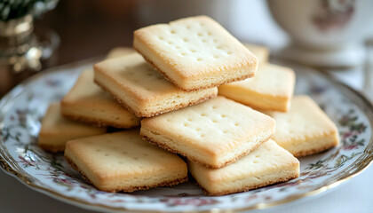 Square cookies are neatly arranged on a decorate