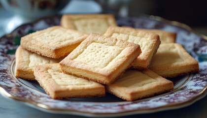 Square cookies are neatly arranged on a decorate