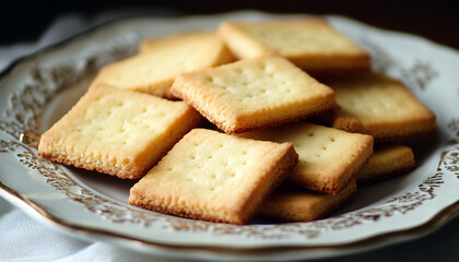 Square cookies are neatly arranged on a decorate