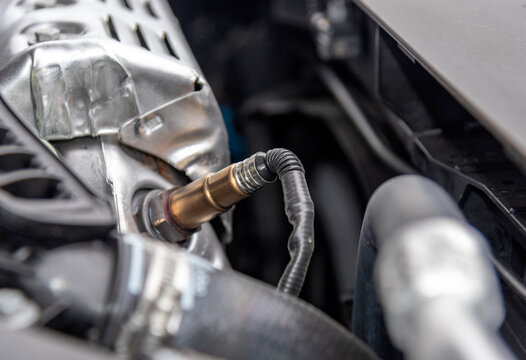 Cars oxygen sensor on an exhaust manifold