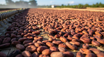 Cocoa Bean Captured During Sun Drying Stage Crucial for Chocolate Preparation and Fermentation Process