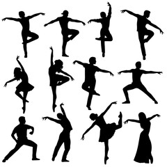 Set ballet dancers silhouettes