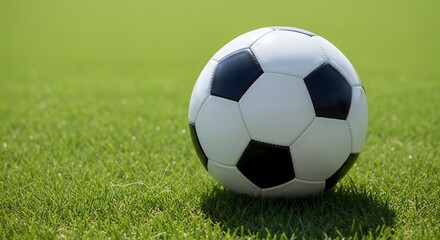 Obraz premium Close-up of a soccer ball on green grass with a shallow depth of field