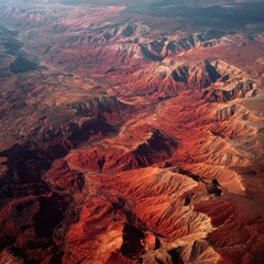 High-angle view of vibrant red canyons and mesas