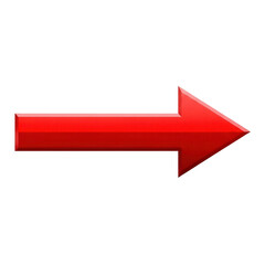 Glossy red arrow pointing right isolated on transparent background