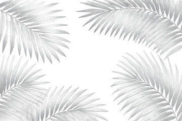 White palm leaves forming elegant tropical border, transparent background highlighting minimalist summer design aesthetic