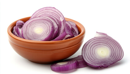 Onion slices in a ceramic bowl isolated