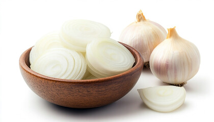 Onion slices in a ceramic bowl isolated