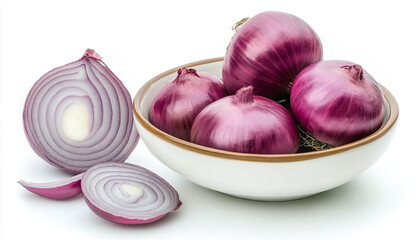Onion slices in a ceramic bowl isolated