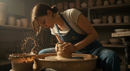 Potter Crafting Clay on a Wheel Artistic Skill and Passion
