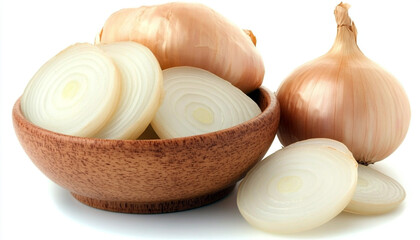 Onion slices in a ceramic bowl isolated