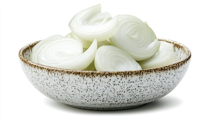 Onion slices in a ceramic bowl isolated
