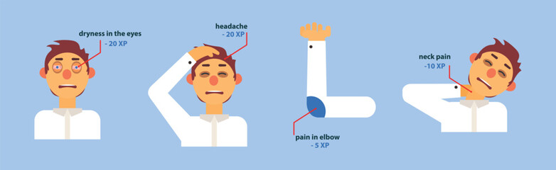 Office Syndrome Man Infographics Template Vector Set