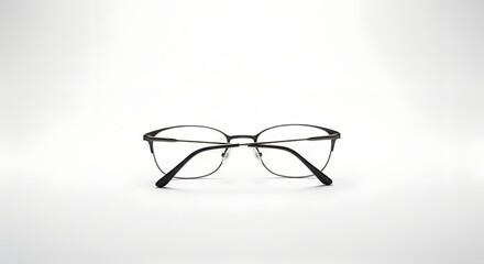 Close-up shot of black framed glasses on a white background