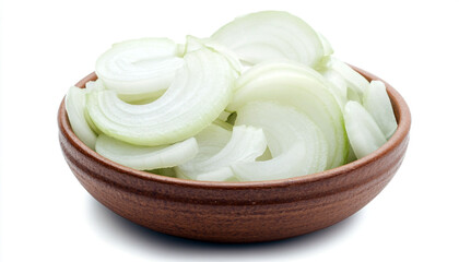 Onion slices in a ceramic bowl isolated