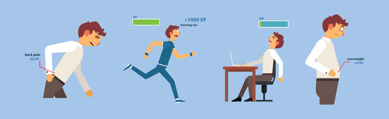 Office Syndrome Man Infographics Template Vector Set