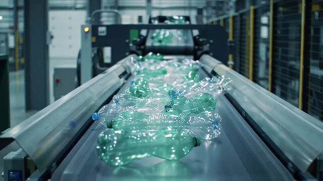 Plastic Bottles Sorted On A Conveyor Belt At A Recycling Plant With Environmental Awareness