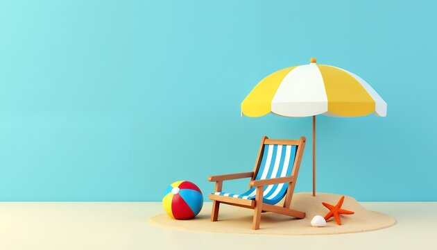 Beach chair umbrella starfish ball on sand image - Powered by Adobe