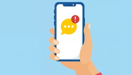 Hand holding smartphone with notification message alert