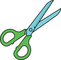 Green handle scissors open illustration isolated graphic design element vector