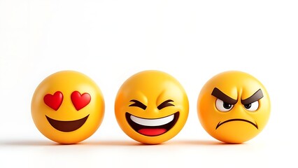 Collection of colorful 3D emoji faces showing love, joy, sadness, anger, surprise, and other emotions. Perfect for social media, chat, and digital communication designs