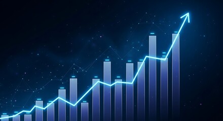 3d render of a glowing blue financial growth chart